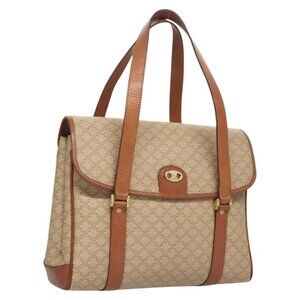 CELINE Macadam Canvas Hand Bag Beige Gold Auth